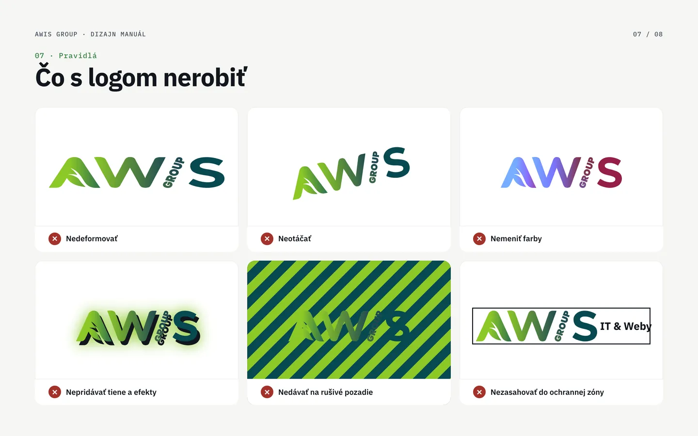 Manual page: six examples of incorrect logo use