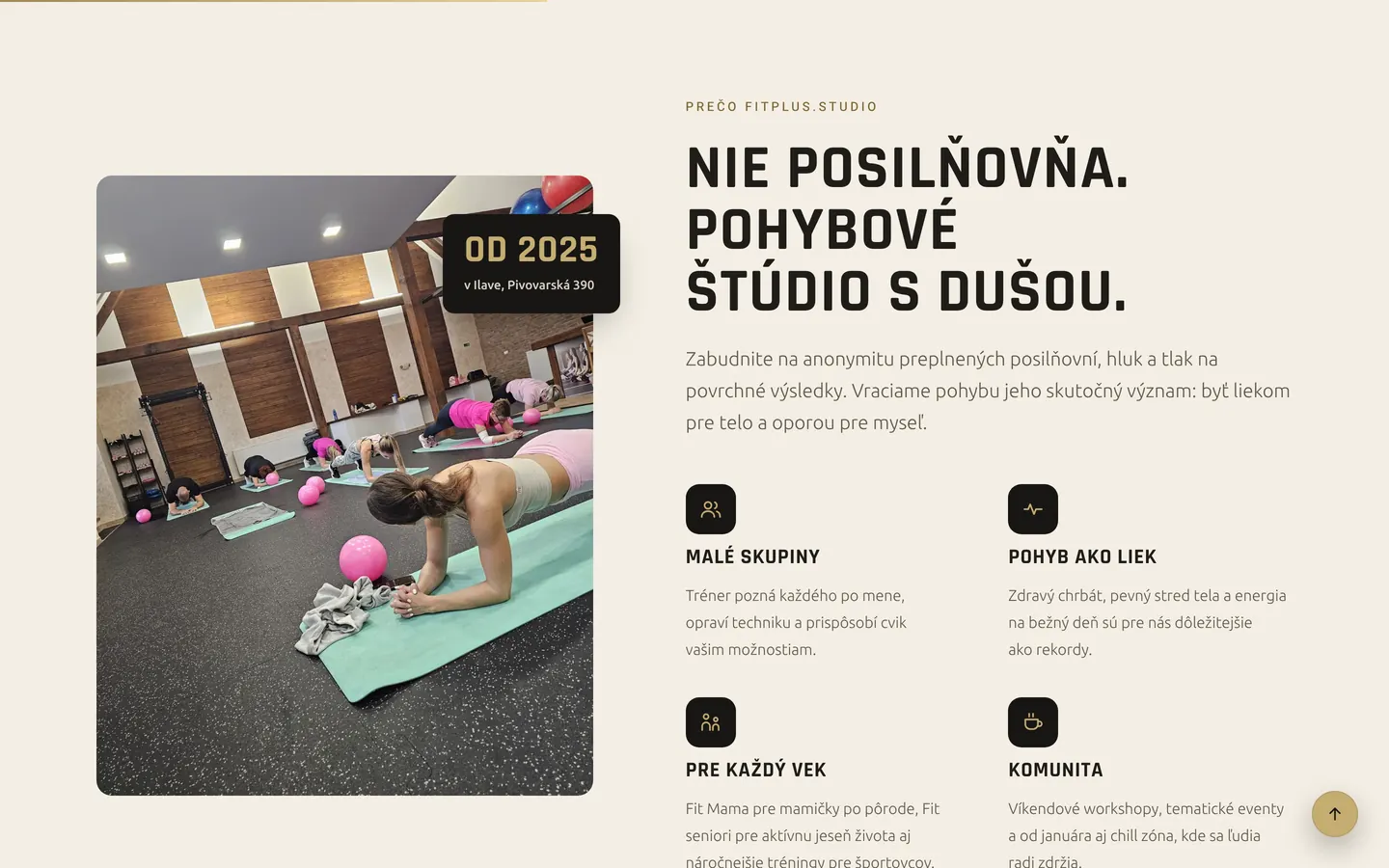 The “Not a gym. A movement studio with soul.” section on the fitplus.studio website