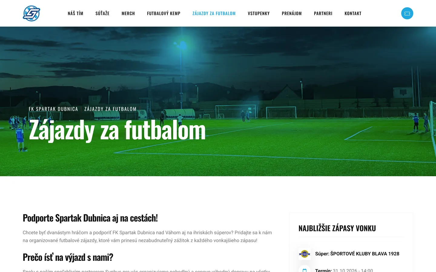 The away trips page with the upcoming away matches