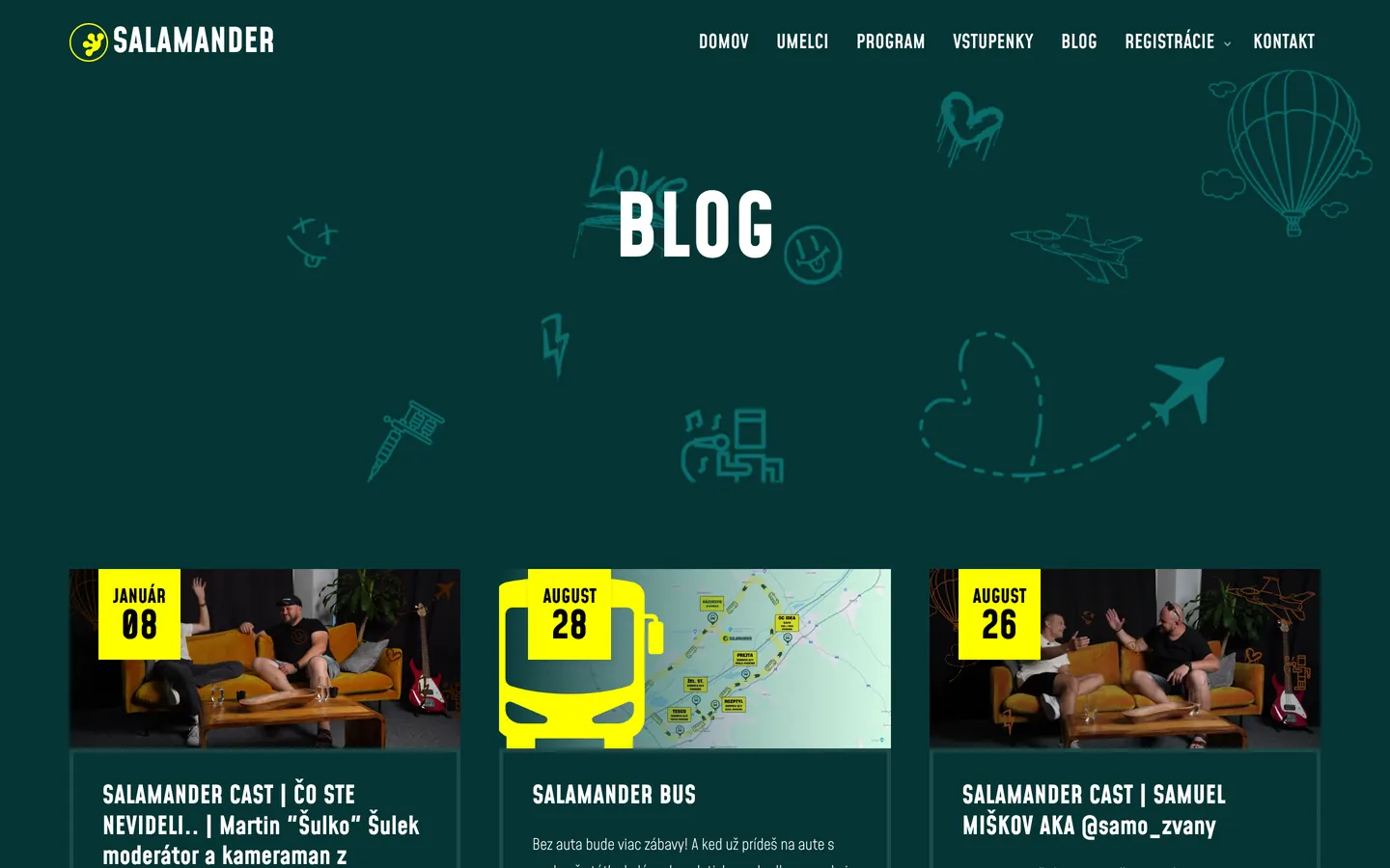 The blog on salamander.fun with podcast episodes and the SALAMANDER BUS article