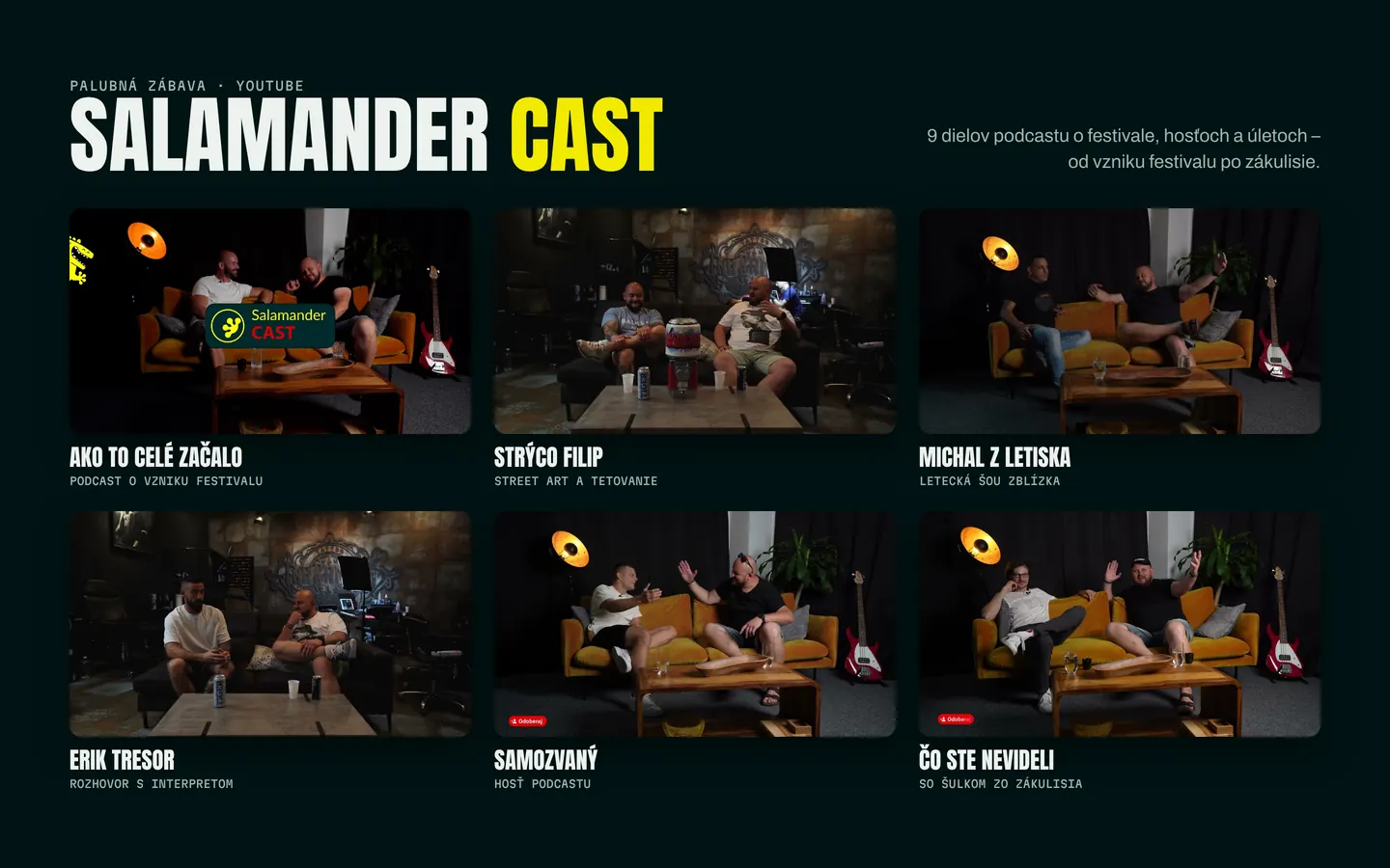 Thumbnails of SALAMANDER CAST podcast episodes on YouTube